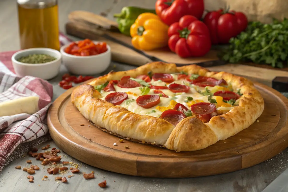 Crescent Roll Pizza with Golden Crust and Toppings