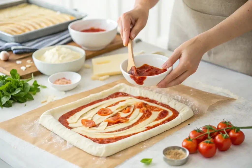 Preparing Crescent Roll Pizza Step-by-Step