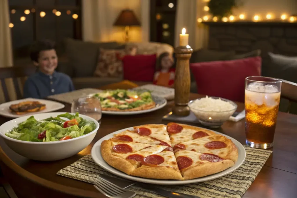 Crescent Roll Pizza Served with Salad and Iced Tea